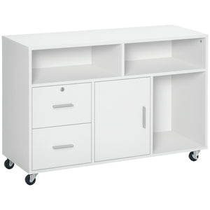 Lateral Filing Cabinet, Printer Stand Home Office Mobile File Cabinet with Wheels, Lockable Drawer, Black