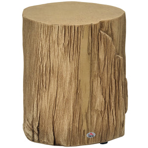 Concrete Finish Side Table, Lightweight Accent Table, 17" Patio Tree Stump End Table with 4 Adjustable Feet for Indoor, Outdoor, Natural Brown
