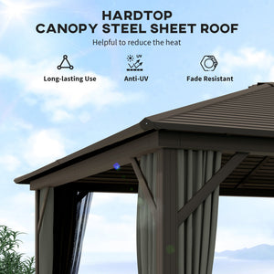 10' x 12' Deluxe Hardtop Gazebo with Metal Roof, Aluminum Frame Patio Gazebo Garden Sun Shelter Outdoor Pavilion with Curtains and Netting, Grey