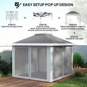 11' x 11' Pop Up Gazebo, Double Roof Foldable Height Adjustable Canopy Tent with Mesh Sidewalls – view 11