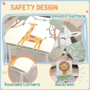 Qaba 3-Piece Kids Table and Chair Set with Animal Pattern for Boys and Girls Aged 3-8, Bedroom, Nursery, Playroom