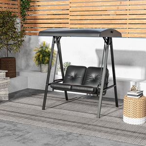 2-Seater Outdoor Porch Swing with Adjustable Canopy, Patio Swing Chair for Garden, Poolside, Backyard, Beige – view 15