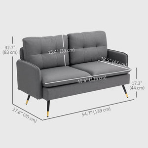 55" Loveseat Sofa, Linen Love Seat w/ S spring, Steel Legs and Button Tufting, Small Couch for Living Room – view 2