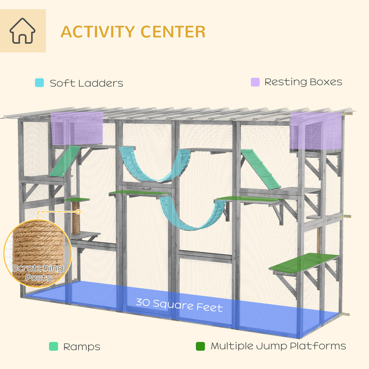 Large Outdoor Catio with Condos, Platforms, Doors, Ladders, Weather-Resistant Roof, Grey – view 4
