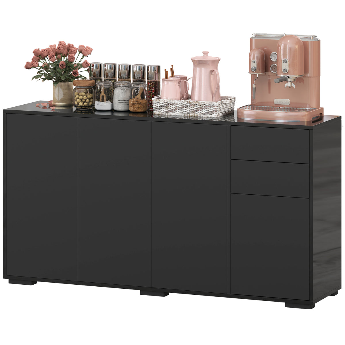 Kitchen Sideboard Storage Cabinet, Modern Coffee Bar with Push-Open Design and 2 Drawers for Living Room – view 4