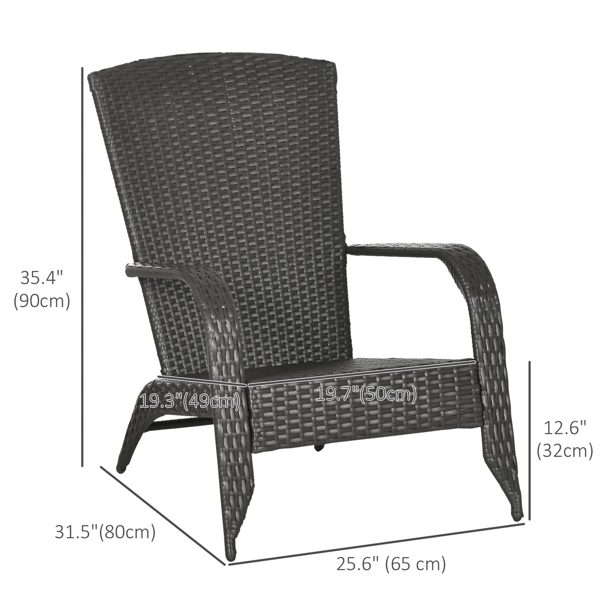 Patio Wicker Adirondack Chair, Outdoor Rattan Muskoka Chair with Cushions for Patio, Garden, Backyard, Cream