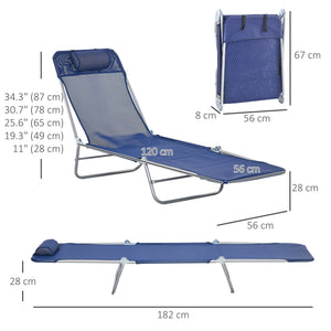 Set of 2 Folding Chaise Lounge Chairs, Outdoor Poolside Sun Tanning Chairs w/ Pillow, Reclining Backrest – view 9