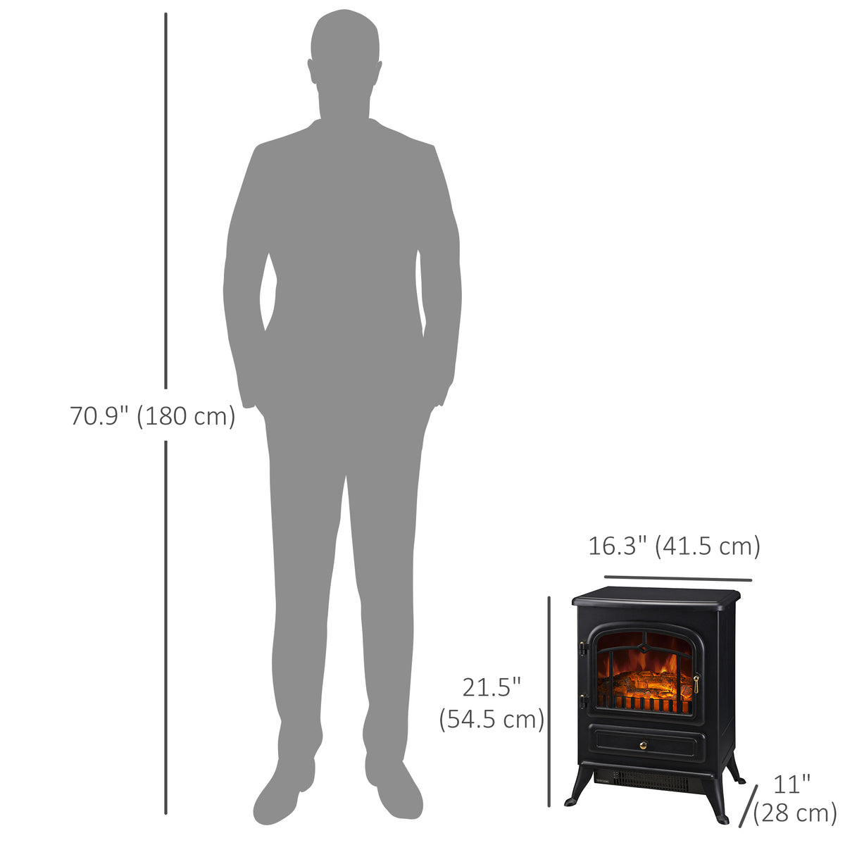 16" Freestanding Electric Fireplace Heater Fire Stove with Wood Burning Flame 750/1500W Black – view 2