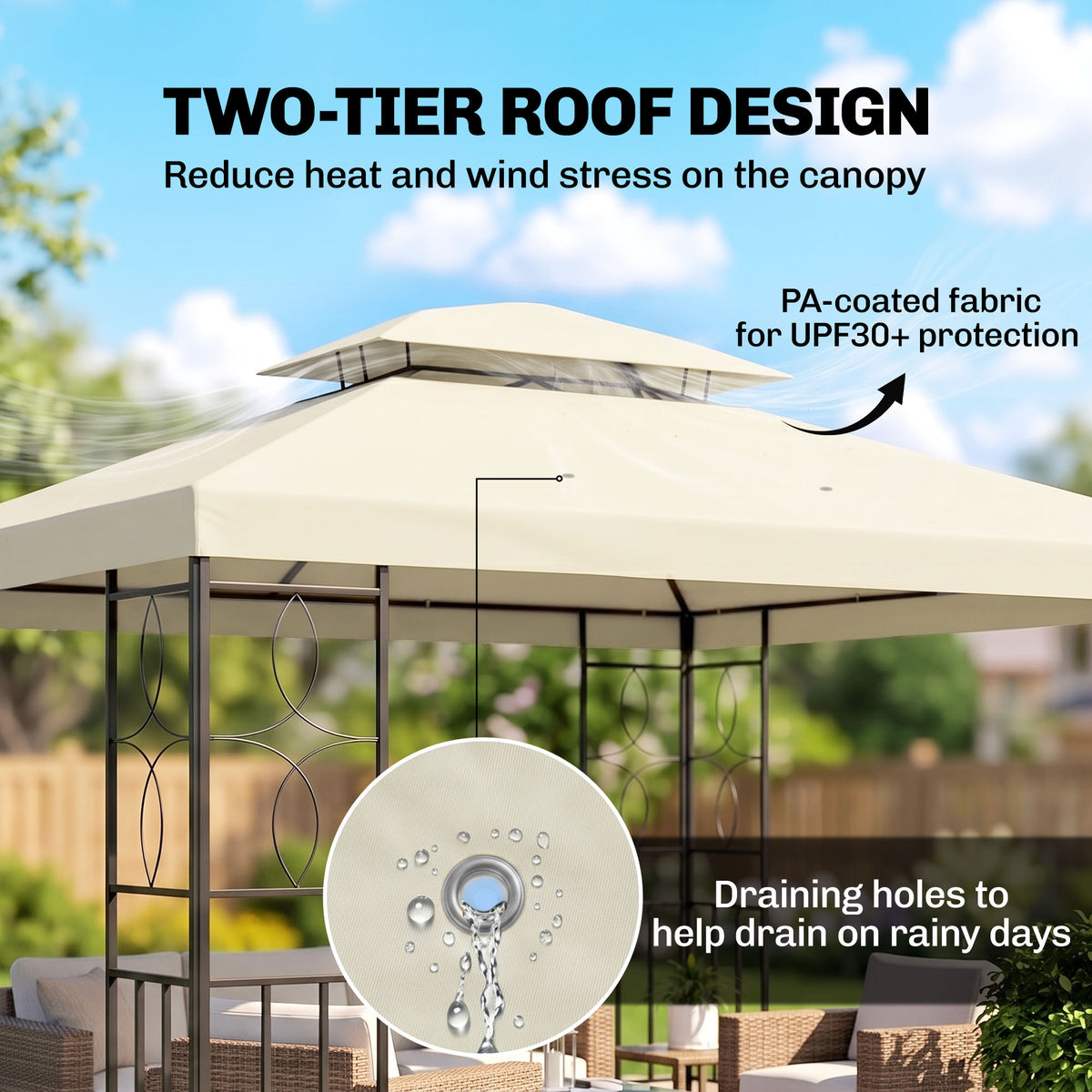 10x13ft Steel Gazebo Sun Shelter Patio Outdoor Party Event Canopy Vented Roof Cream White