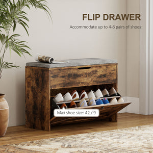 Shoe Storage Bench with Flip Drawer and Lift Top Storage, Entryway Bench with Seat Cushion for Hallway – view 10