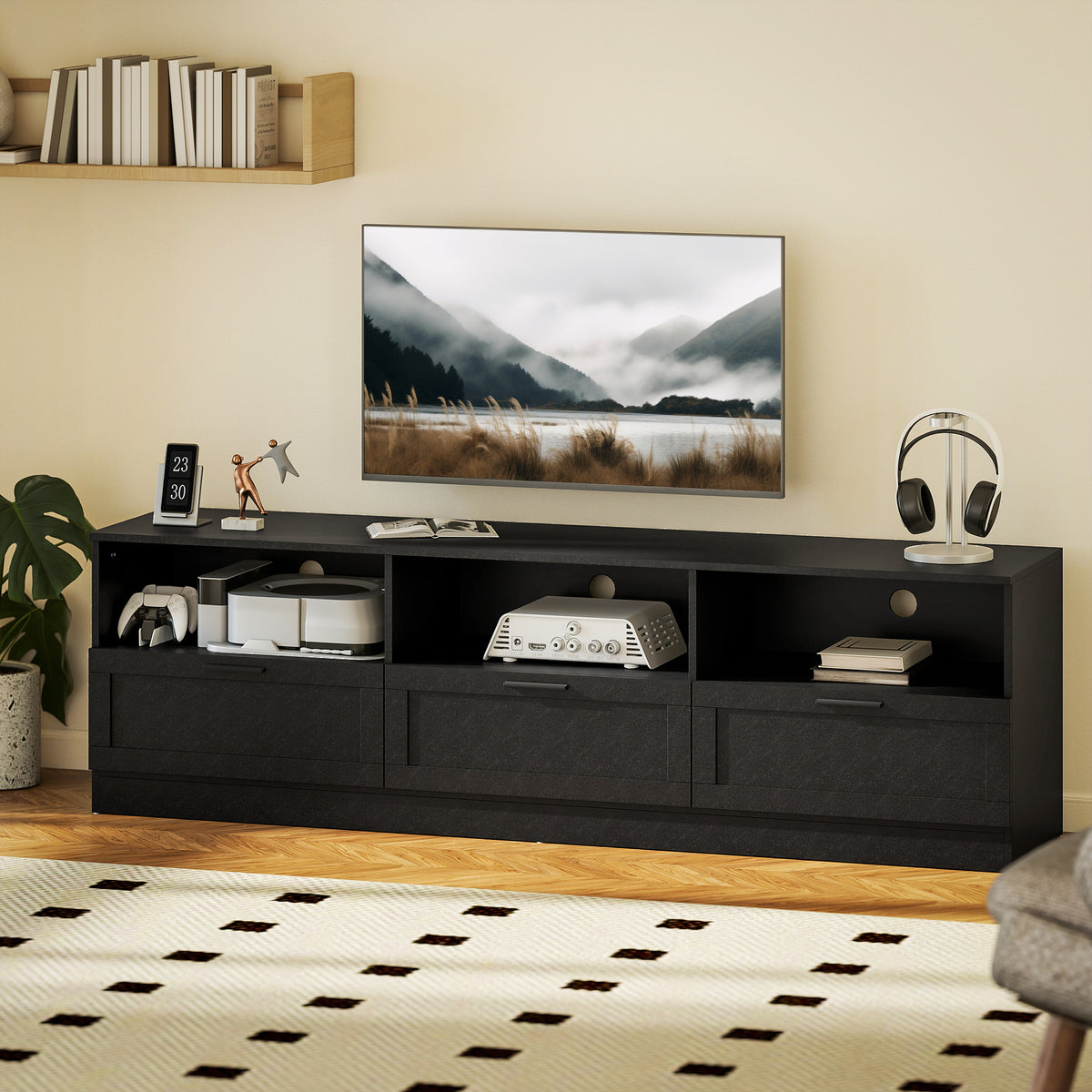 TV Stand with Storage, Modern Entertainment Center with 3 Cabinets and 3 Open Shelves, for TVs up to 85" – view 7