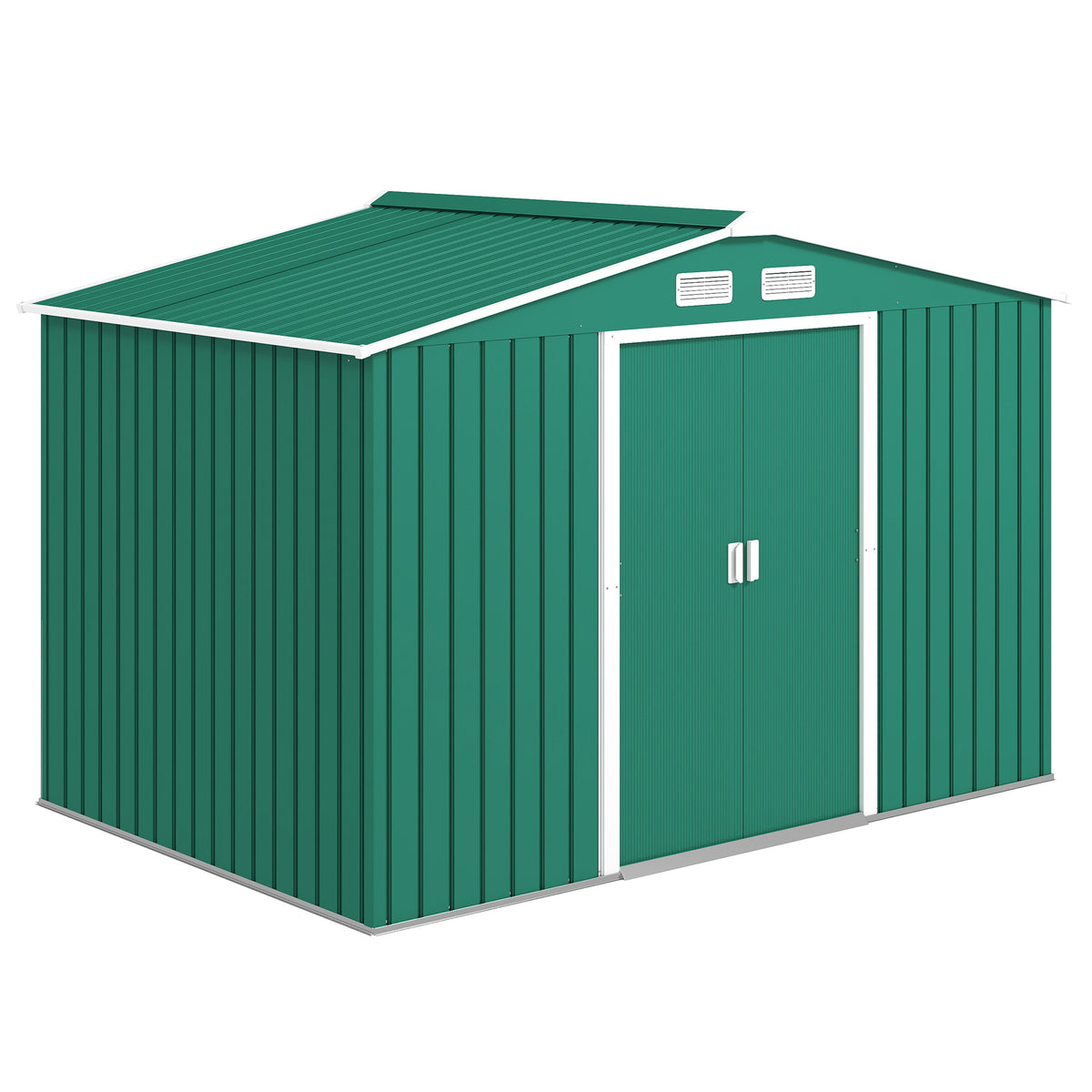9.1' x 6.4' x 6.3' Garden Storage Shed w/ Foundation Kit Metal Tool Storage House w/ Double Doors Green