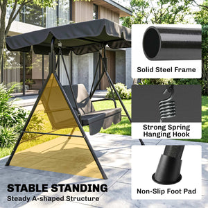 3-Seater Outdoor Porch Swing with Adjustable Canopy, Patio Swing Chair for Garden, Poolside, Backyard, Green and White