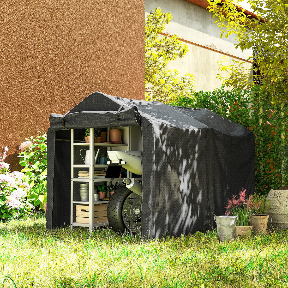 Outdoor Storage Shed, UV Resistant Bike Tent with Roll-up Zipper Door, Portable Shed for Bike, Motorcycle – view 6