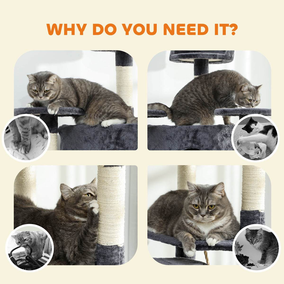 79" Scratching Kitten Tree Condo Kitten Scratch Activity Center Toys Dark Grey