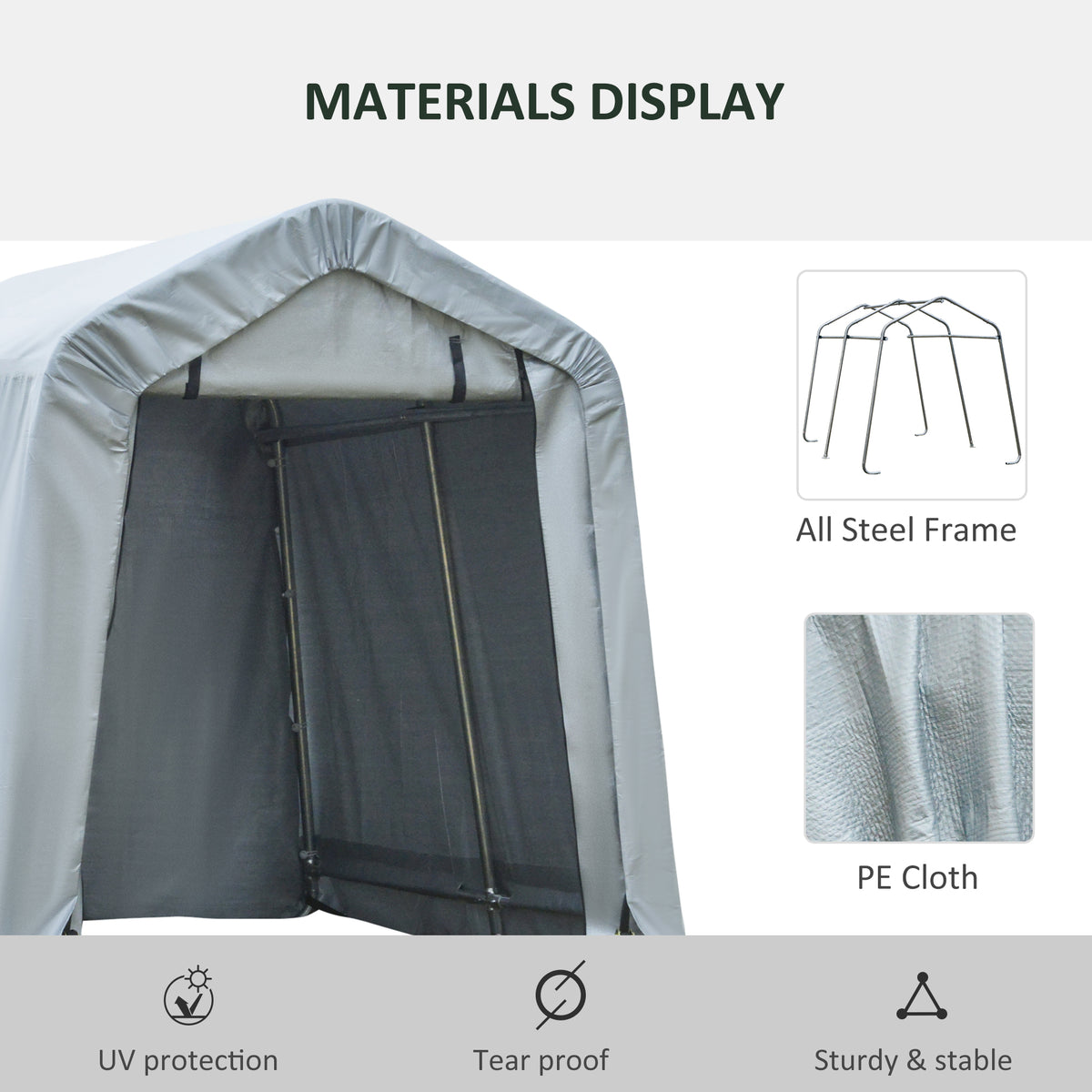 8' x 6' Carport with Sidewalls and Roll-up Door, Outdoor Storage Shelter for Motorcycle and Car, Grey – view 3
