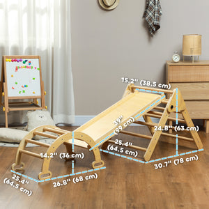 5 in 1 Pikler Triangle Set with Ladder, Ramp, Arch, for 18-48 months, Nature Wood