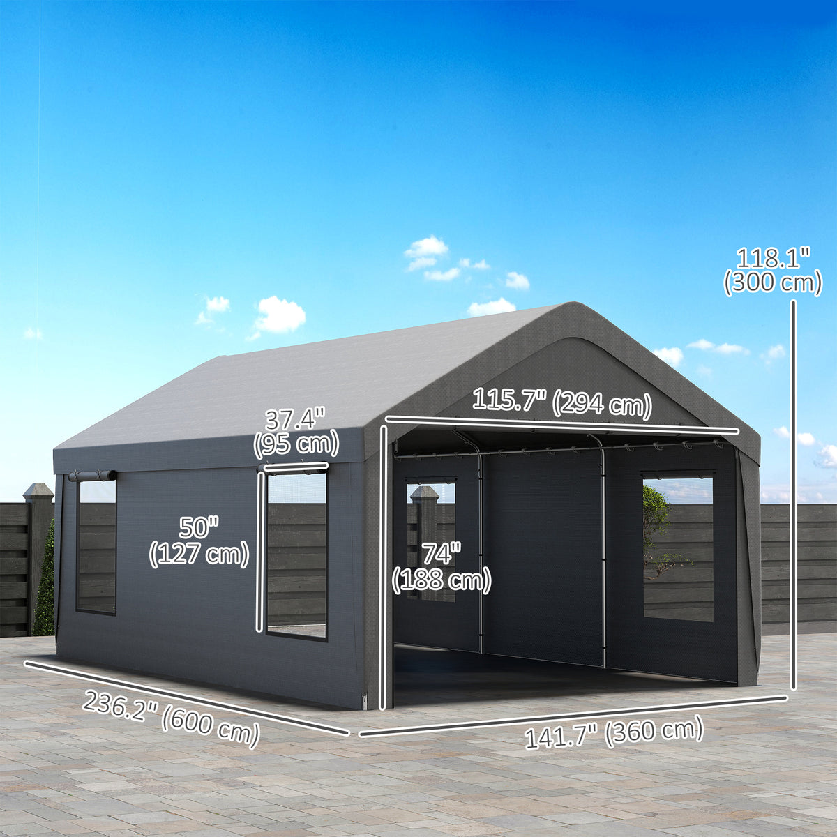 12 x 20ft Carport with 2 Roll-Up Doors, 4 Windows, Portable Garage with Removable Sidewalls for Car, Truck