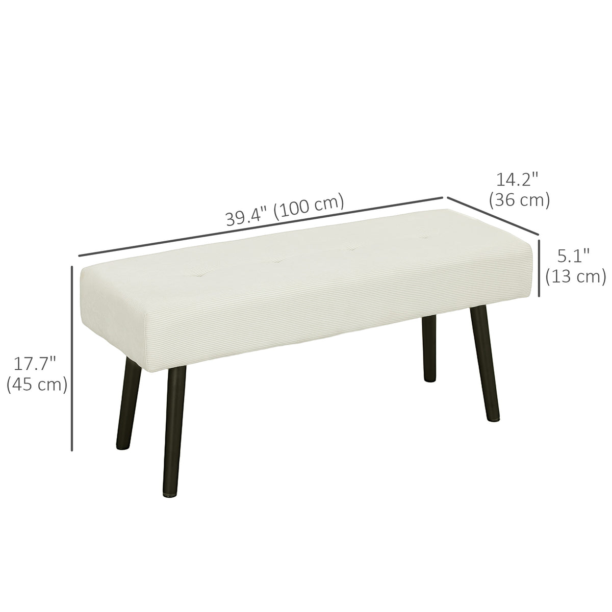 39" Upholstered Ottoman Bench, Corduroy Entryway Bedroom Bench with Padded Seat and Steel Legs for Bedroom – view 2