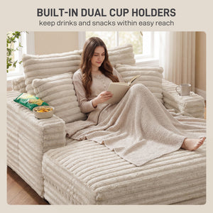 60" Chaise Lounge Chair, Oversized Upholstered Sofa Bed with Cup Holders & Pillows – view 6
