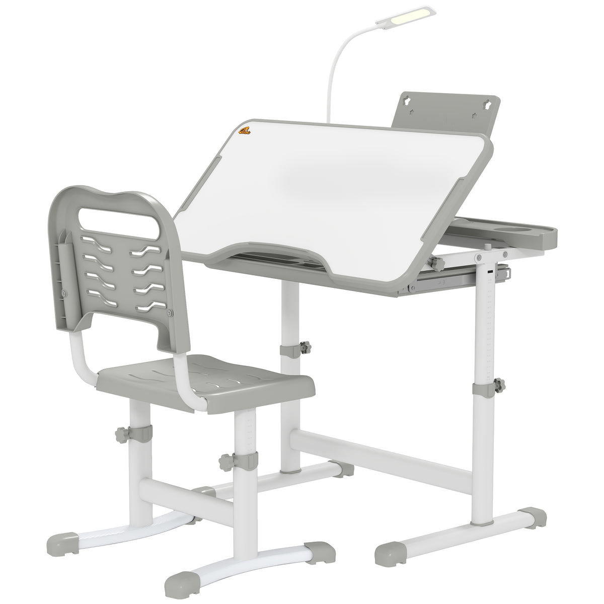 Qaba Kids Desk and Chair Set Height Adjustable Student Writing Desk Children School Study Table with Tilt Desktop