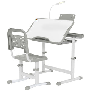 Qaba Kids Desk and Chair Set Height Adjustable Student Writing Desk Children School Study Table with Tilt Desktop