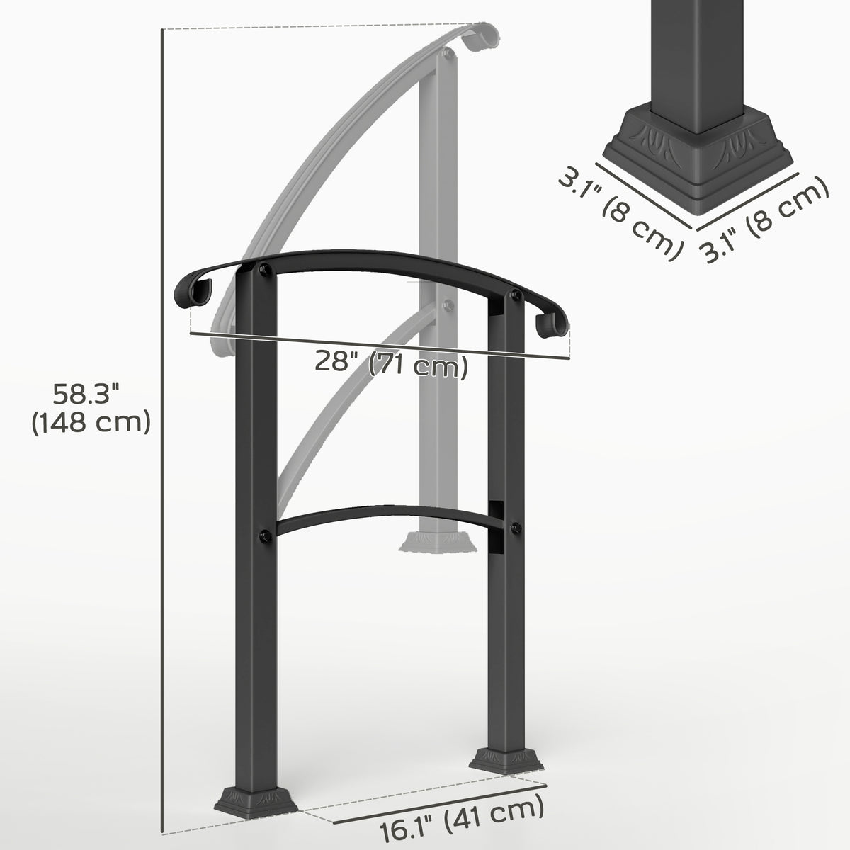 2-3 Step Handrails for Outdoor Steps, Metal Outdoor Stair Railing – view 9