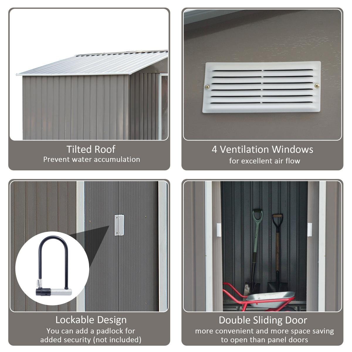 9'x6.3'Garden Storage Outdoor Shed w/ Floor Foundation Outdoor Yard Metal Tool Storage House Grey White