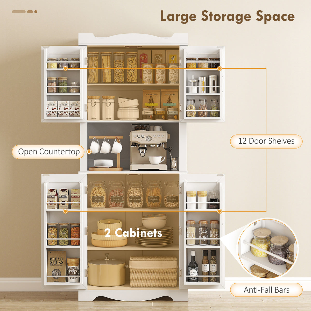 73" Kitchen Pantry Cabinet, Freestanding Kitchen Hutch with 12 Door Shelves, Adjustable Shelves – view 10