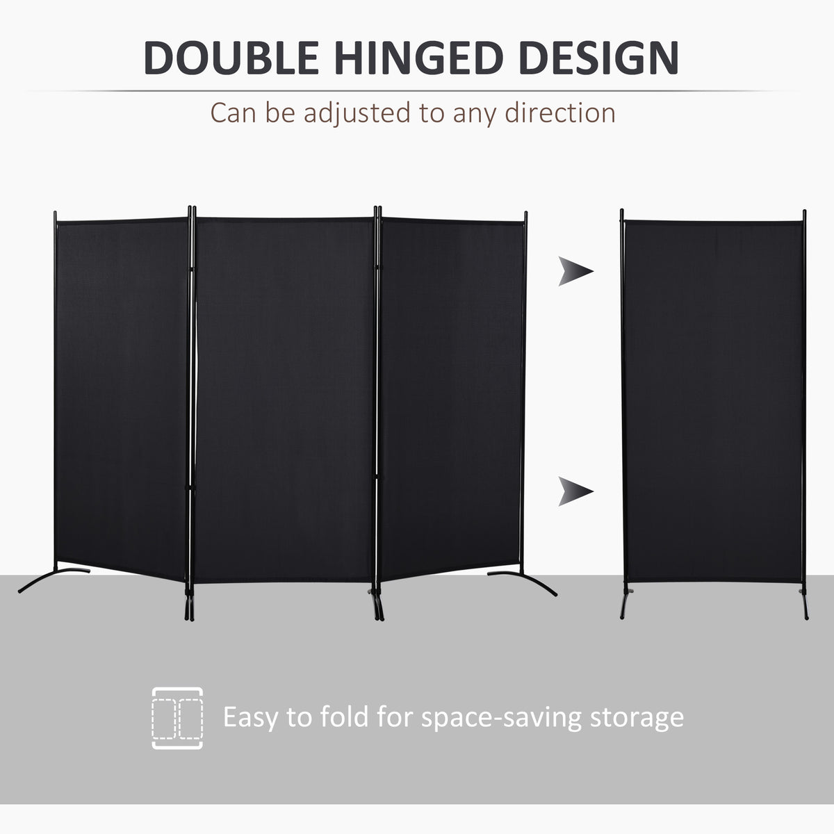 6' 3 Panel Room Divider, Double Hinged Folding Wall Divider, Indoor Privacy Screen for Home Office, Black – view 8