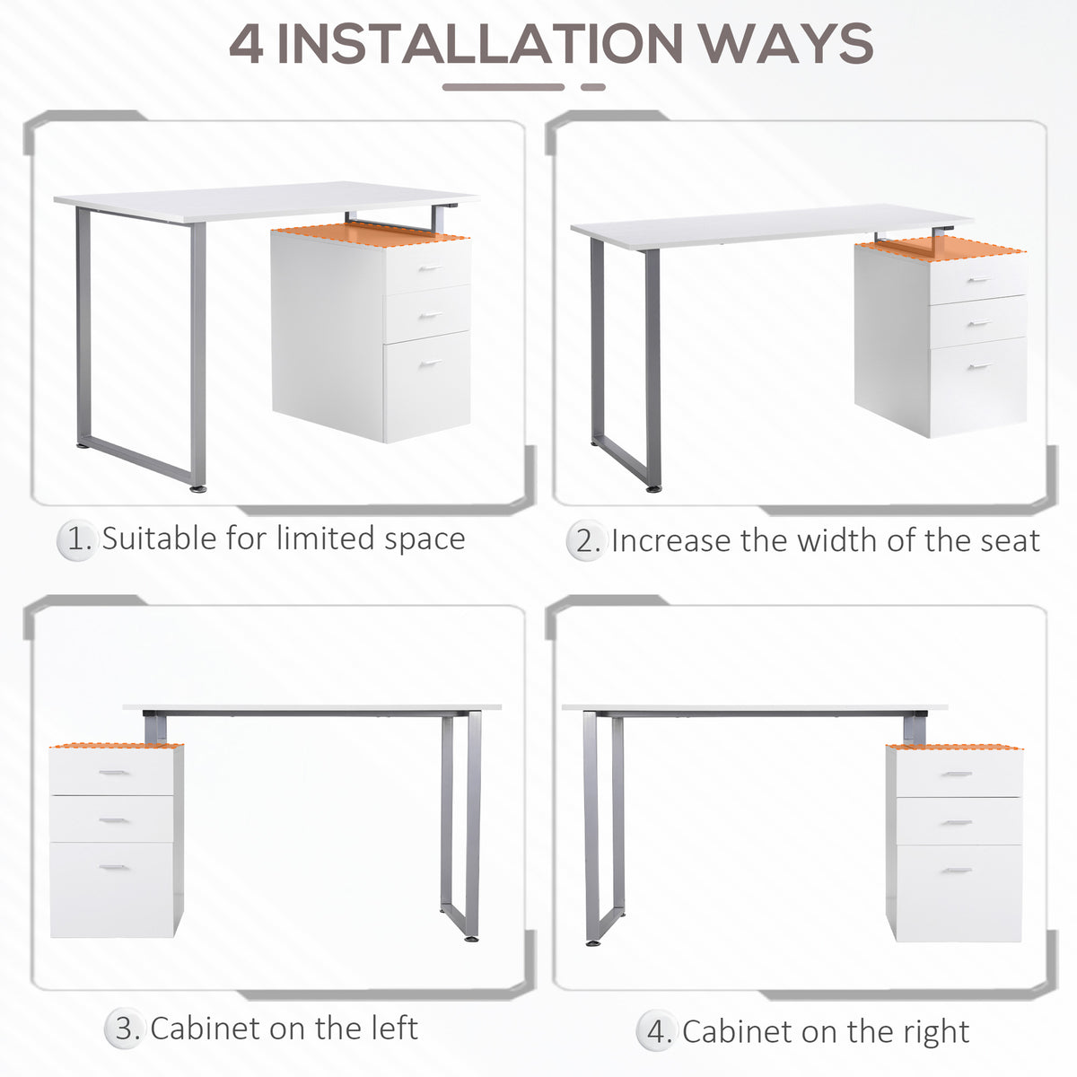 47" Computer Desk Writing Table Workstation with Multi-Use Reversible File Drawers Metal Frame Home Office – view 5