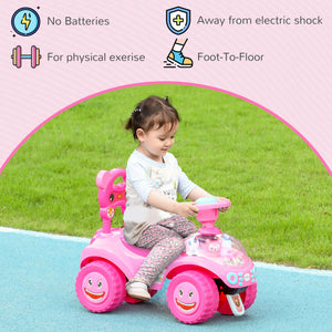 Qaba Toddlers Push Car with Horn, Light, Music, Anti-Over-Backwards Device, Steering Wheel, Under Seat Storage, Pink