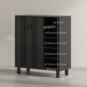 Shoe Storage with Double Doors and Open Shelves 17 Pair Shoe Storage Organizer for Entryway Hallway Black – view 2