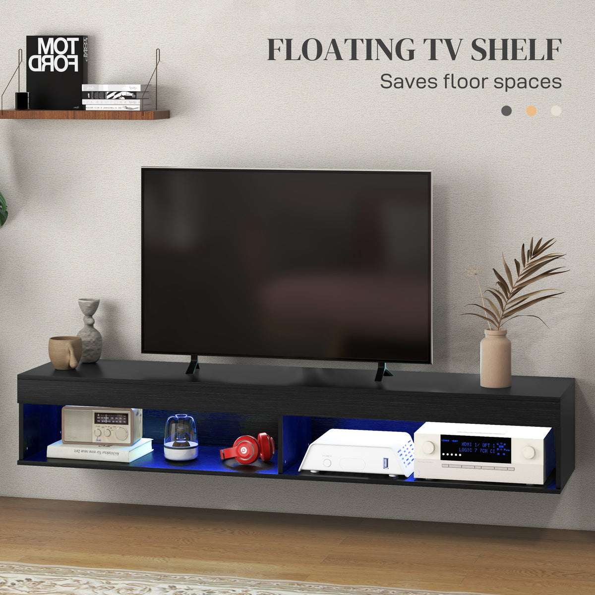 Modern Wall Mounted TV Stand with Storage and LED Lights for TVs up to 75" – view 3