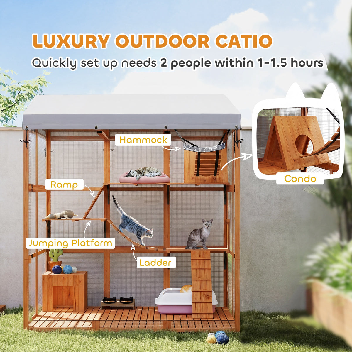 81"H Catio Outdoor with Floor to Prevent Escaping & Easy Cleaning, for 2-4 Cats Kittens, Grey – view 10