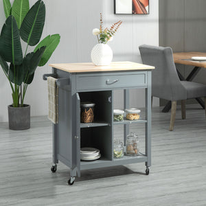 Rolling Kitchen Cart with Wood Top and Drawer, Kitchen Island on Wheels for Dining Room, Black | Aosom Canada