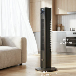28dB Tower Fan with 12 Speeds and 4 Modes, Standing Floor Fan with 80° Oscillating, 12H Timer, Black