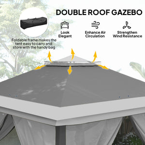 11' x 11' Pop Up Gazebo, Double Roof Foldable Height Adjustable Canopy Tent with Mesh Sidewalls – view 10