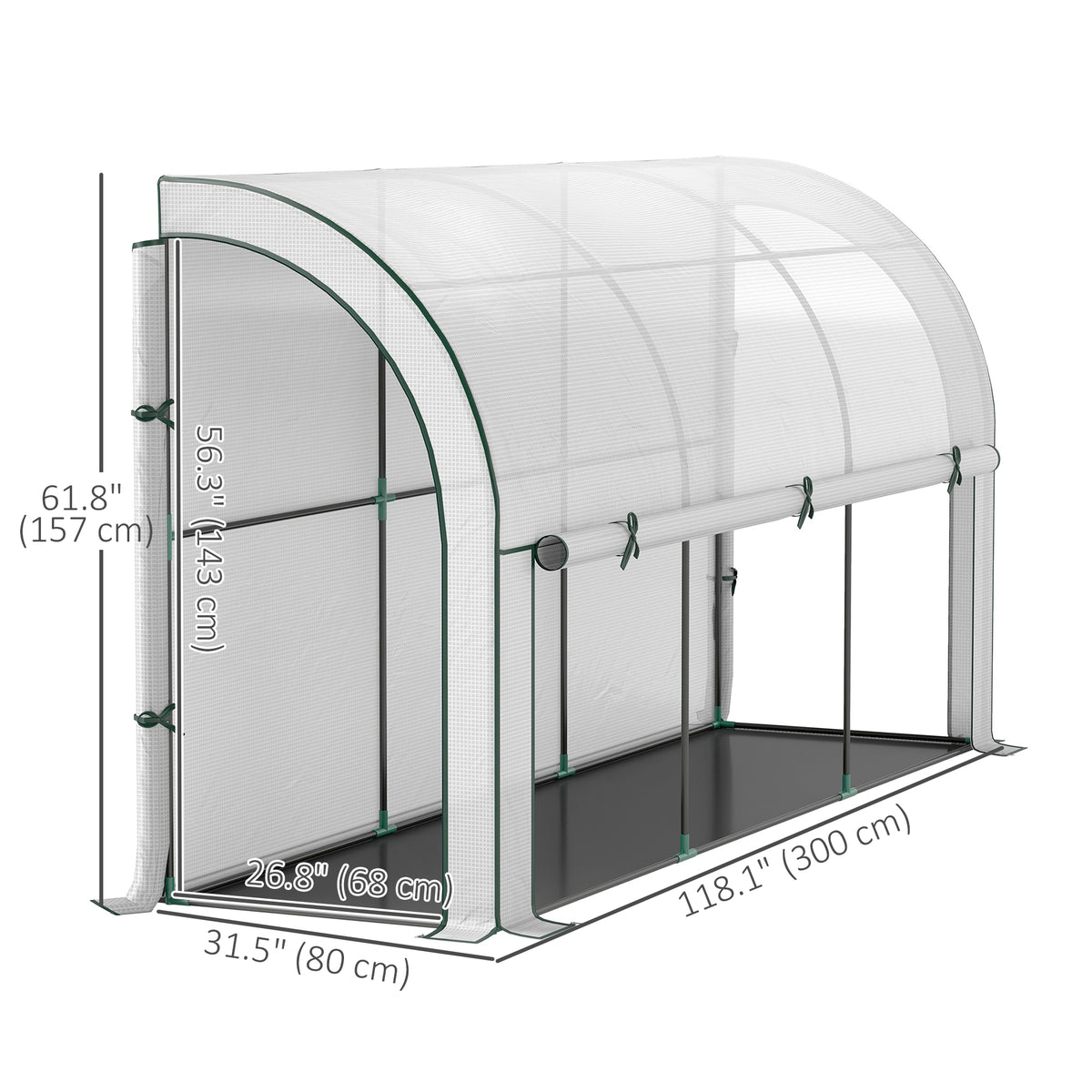Walk-in Lean-to Greenhouse, Outdoor Gardening Green House with Zipper Roll-up Doors and Window – view 9