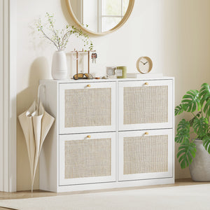 Narrow Shoe Storage Cabinet, Rattan Shoe Cabinet with 4 Flip Drawers and Adjustable Shelves for 20 Pairs – view 14
