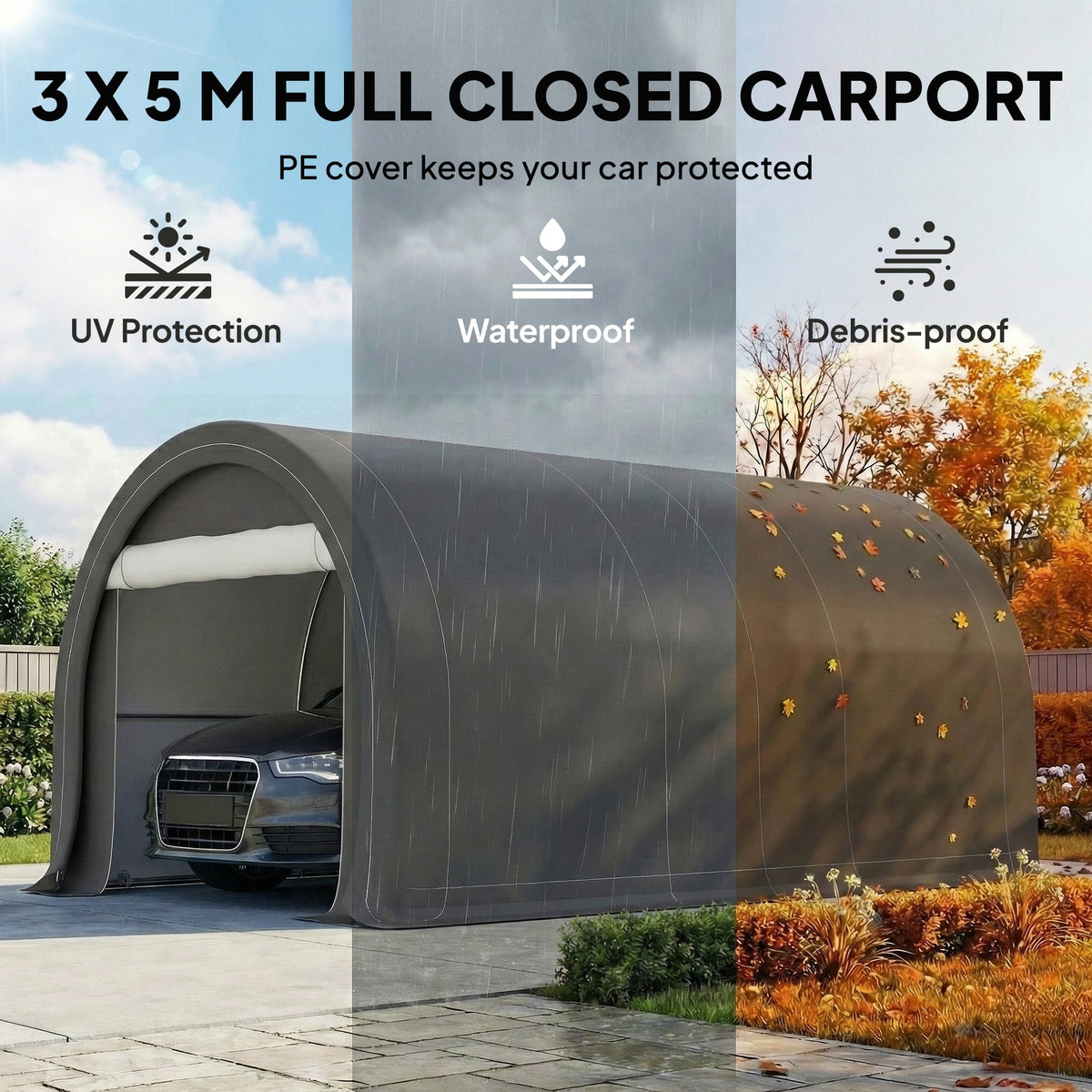 10' x 16' Heavy Duty Portable Carport Tent with Zippered Door, PE Cover for Car, Boat, Motorcycle, Bike – view 10