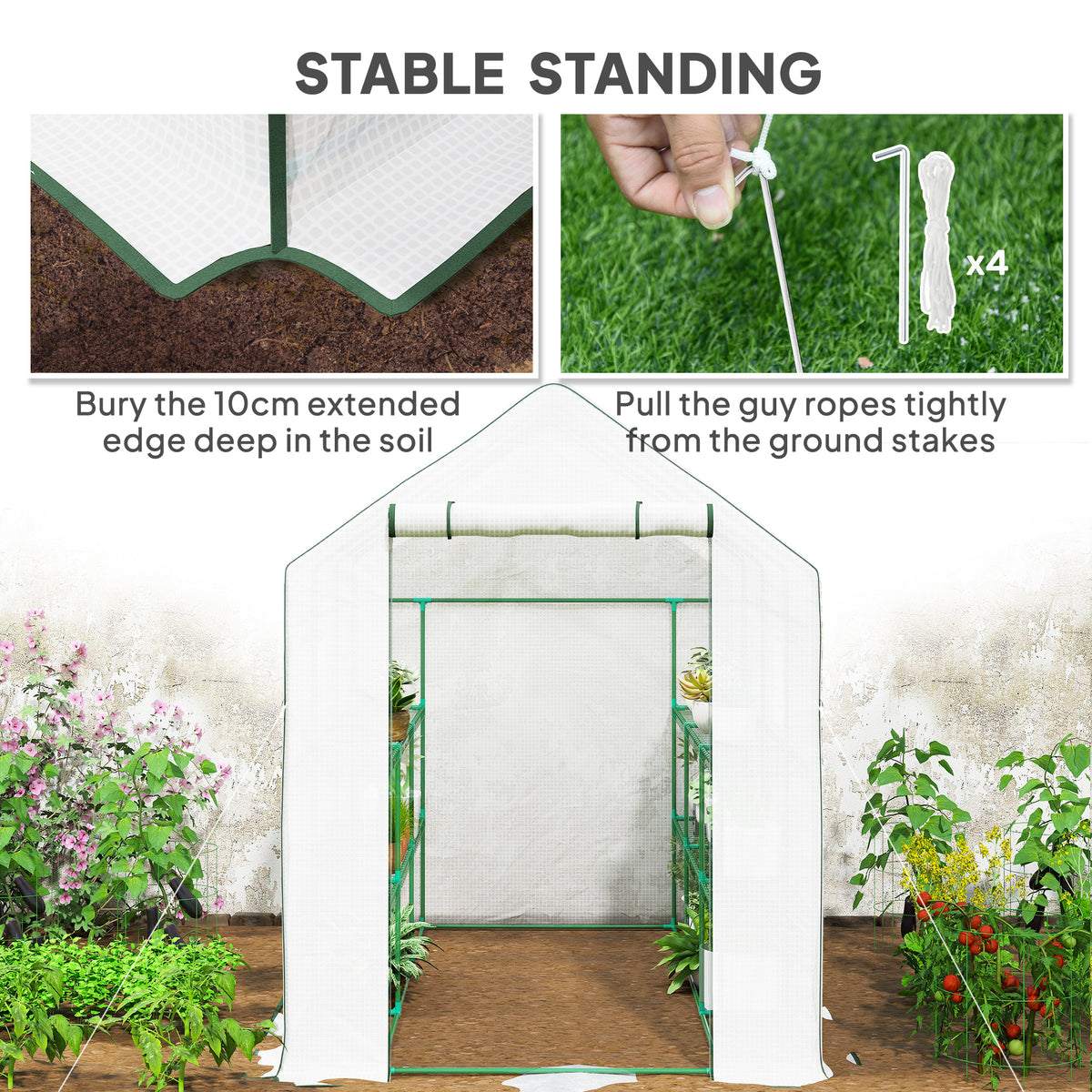 Walk-in Greenhouse with 3 Tier, Garden Plant Growhouse with Roll-up Door and Mesh Windows – view 13