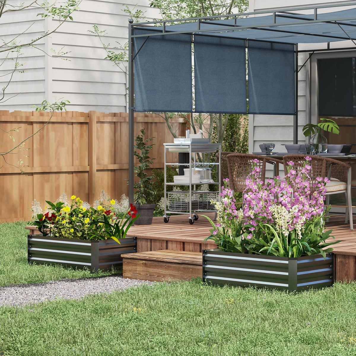 Set of 2 Galvanized Raised Beds for Garden, Outdoor Planter Box for Flowers, Herbs and Vegetables, Grey
