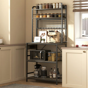 Kitchen Baker's Rack with Power Outlet and LED Light, 5-Tier Coffee Bar Station with 10 Hooks, Grey – view 7