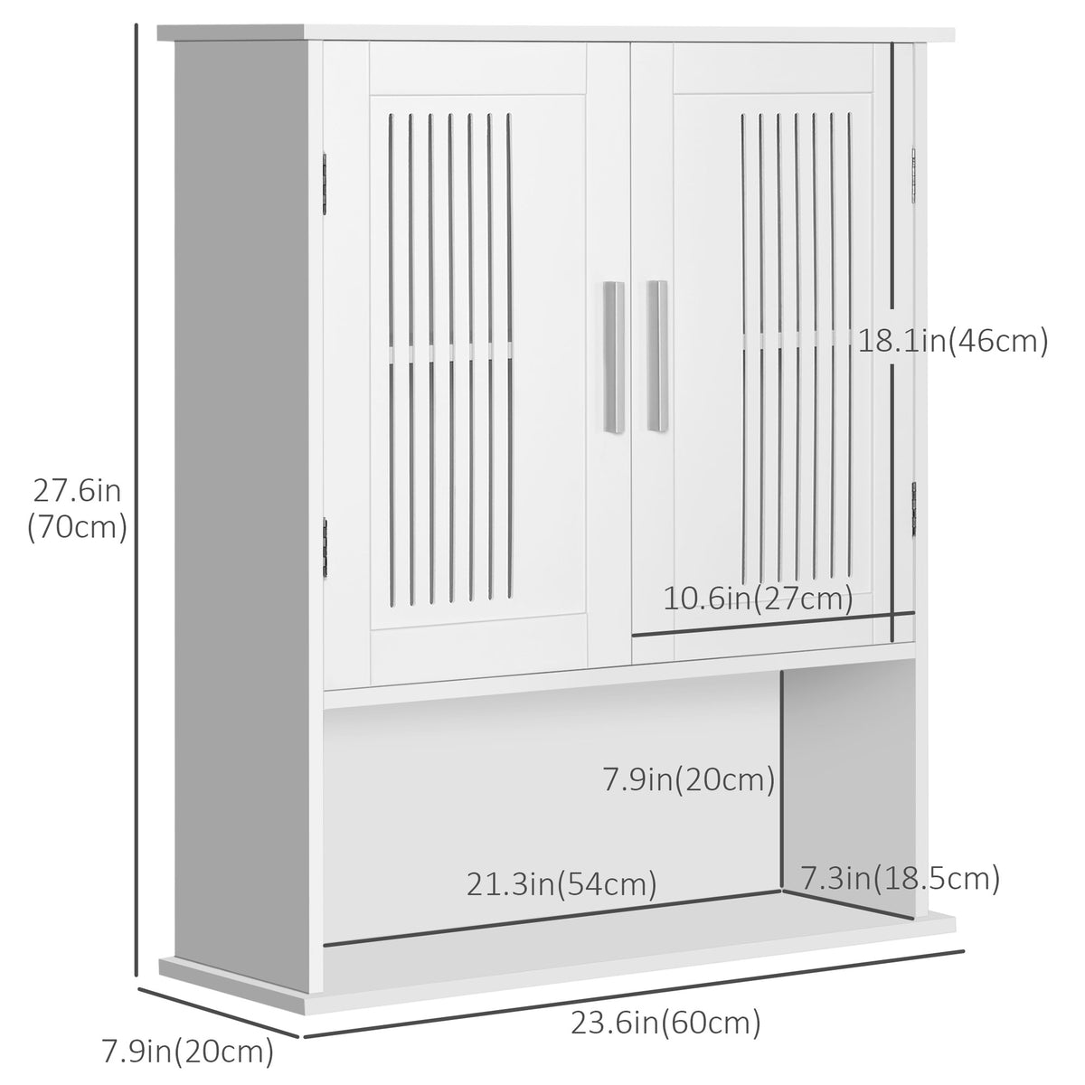Modern Wall Mount Bathroom Cabinet, Storage Organizer with 2 Door Cabinet and Shelf, White – view 2