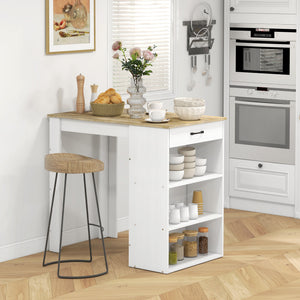 Bar Table with Drawer and 3 Storage Shelves, Bar Height Table, High Top Pub Table for Home Bar, Kitchen, Grey