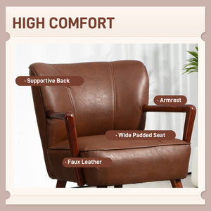 Accent Chair, Modern Armchair, Faux Leather Upholstered Living Room Chair with Wood Legs and Wide Padded – view 10