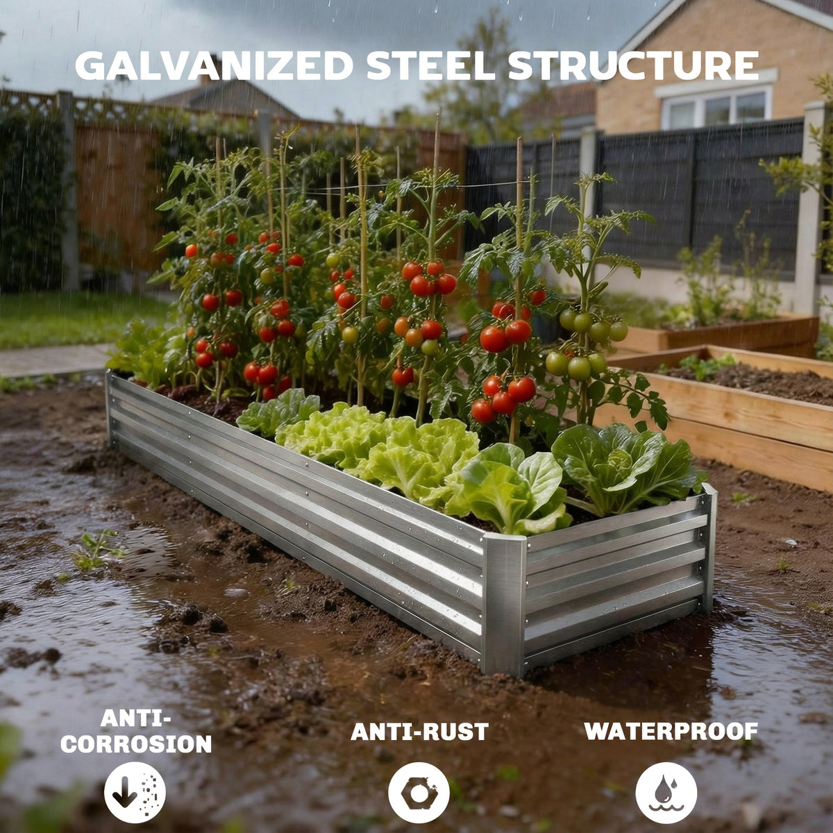 8'x2'x1' Galvanized Raised Bed, Large Elevated Planter Box for Growing Flowers, Herbs and Vegetables – view 32