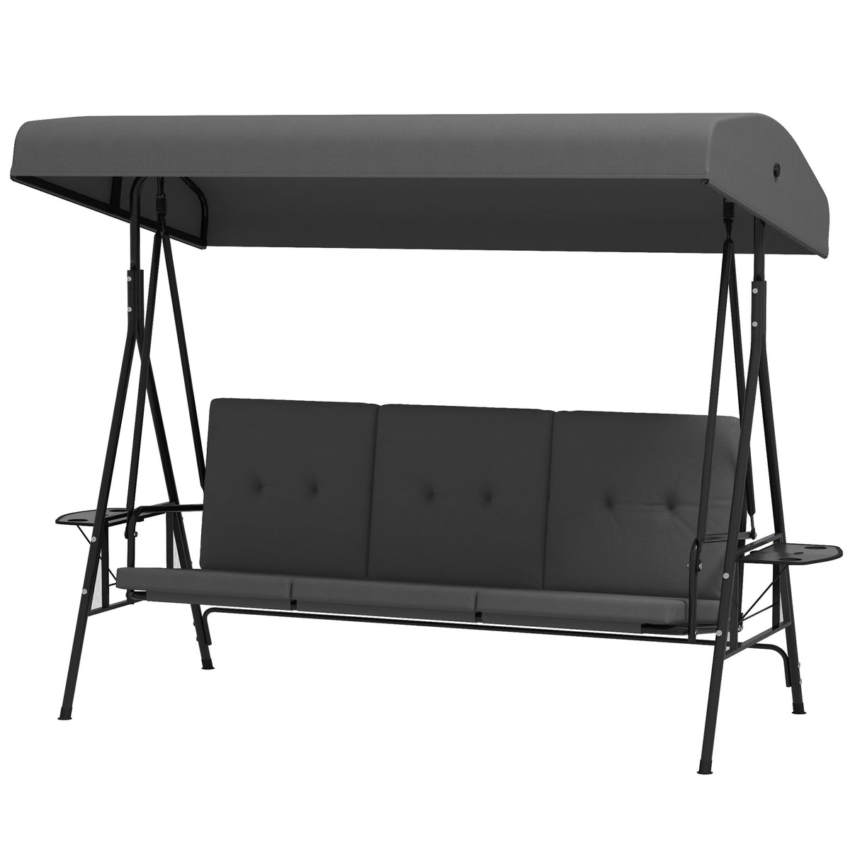 3-Seat Outdoor Porch Swing Patio Swing with Adjustable Canopy, Side Tray, Removable Cushion for Garden – view 8