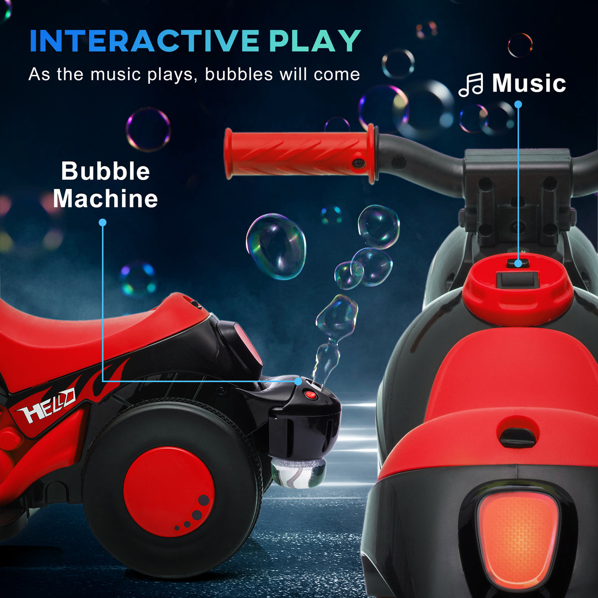 Qaba Electric Motorcycle for Kids, 6V Ride on Bubble Car with LED Headlight, Music, Pedal, for 2-5 Years